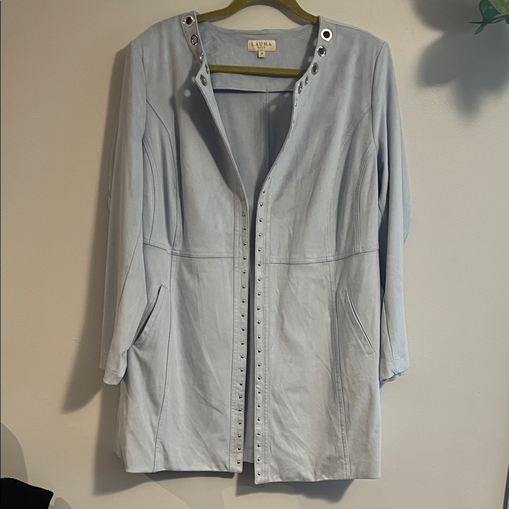 Laura elegant Baby Blue Studded Suede like Jacket, sz 18